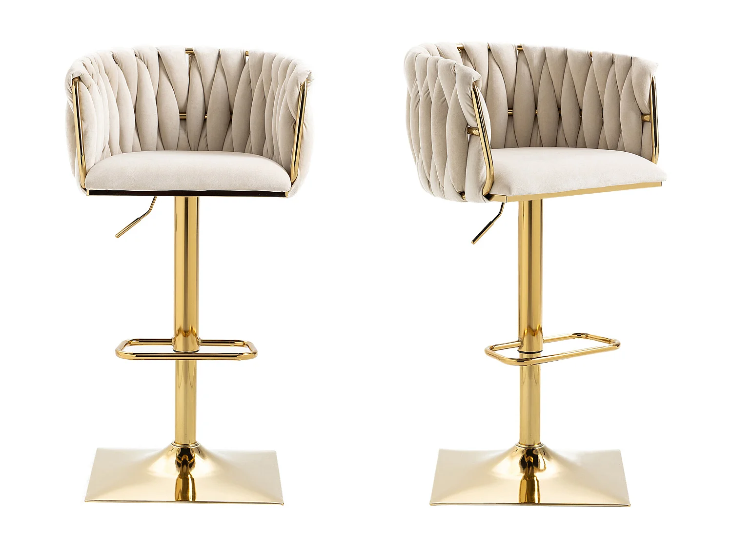 Lot de 2 tabourets de bar avec dossier et repose-pieds - 53 x 51 x 87/105 - hauteur réglable - velours - ivoire