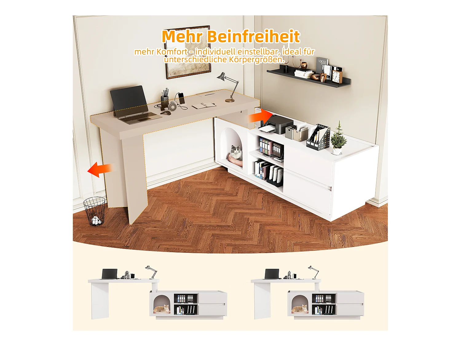 Bureau avec niche intégrée - 120 x 50 x 75 cm - en L ou droite - avec 2 tiroirs - MDF - blanc