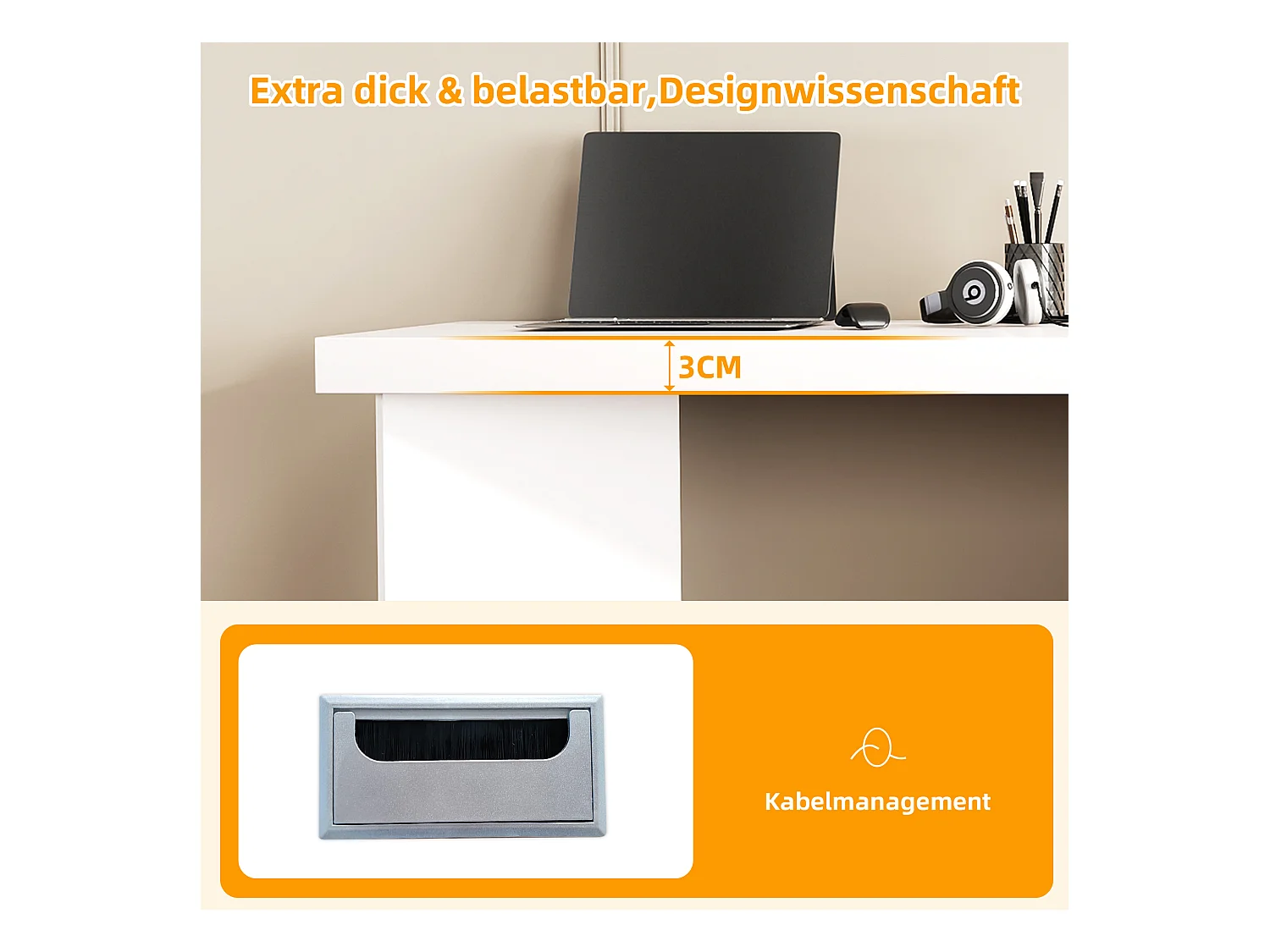 Bureau avec niche intégrée - 120 x 50 x 75 cm - en L ou droite - avec 2 tiroirs - MDF - blanc