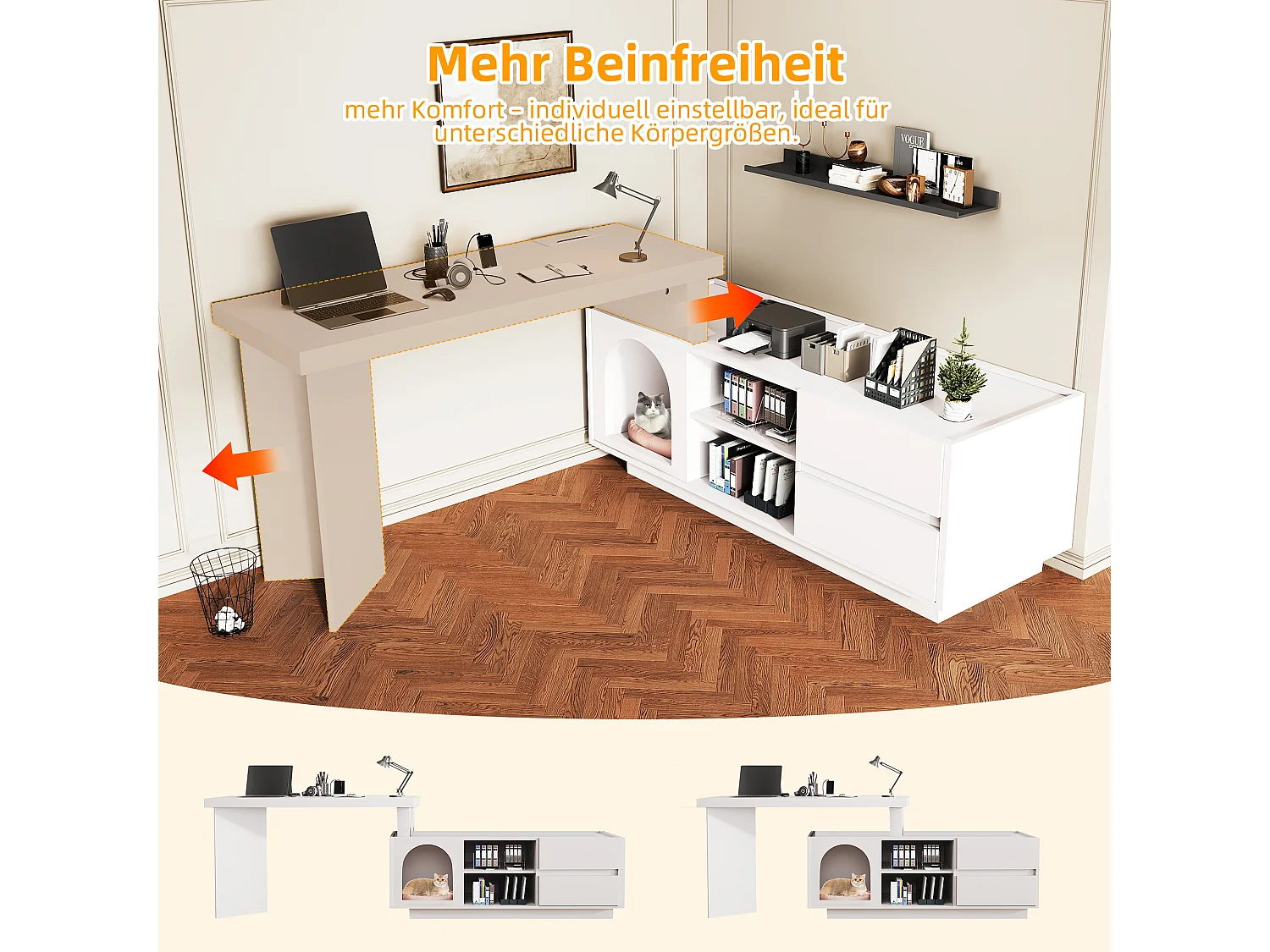 Bureau avec niche intégrée - 120 x 50 x 75 cm - en L ou droite - avec 2 tiroirs - MDF - blanc