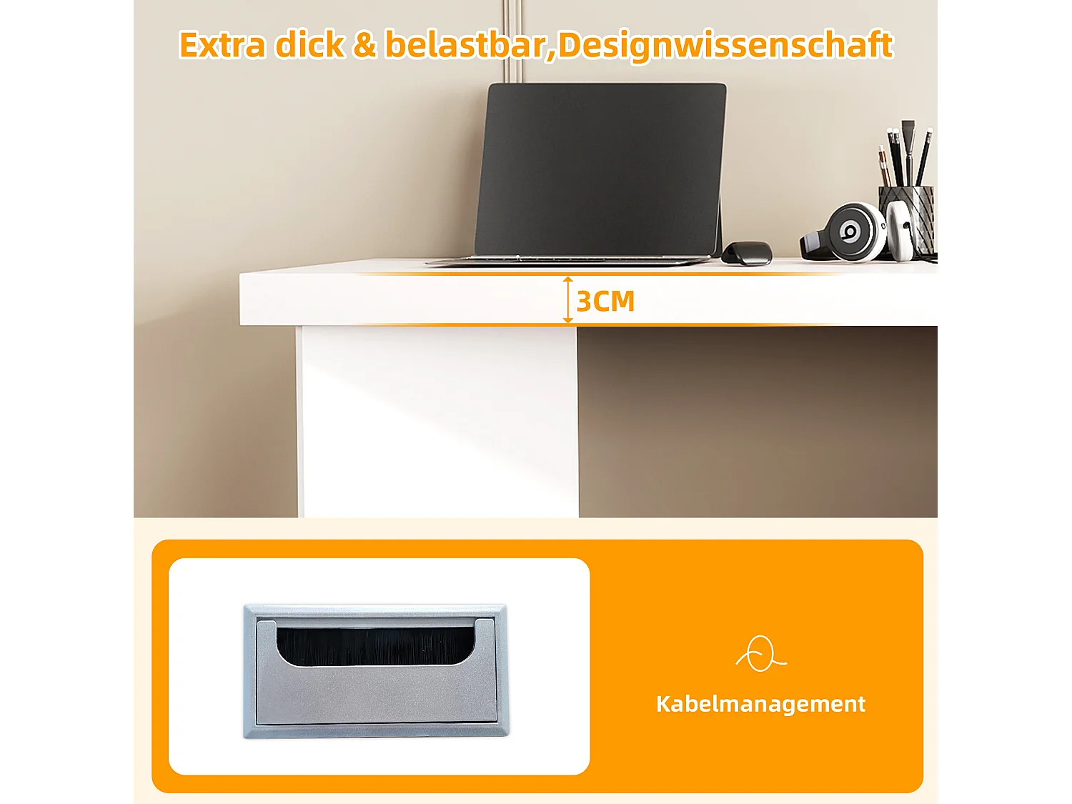 Bureau avec niche intégrée - 120 x 50 x 75 cm - en L ou droite - avec 2 tiroirs - MDF - blanc