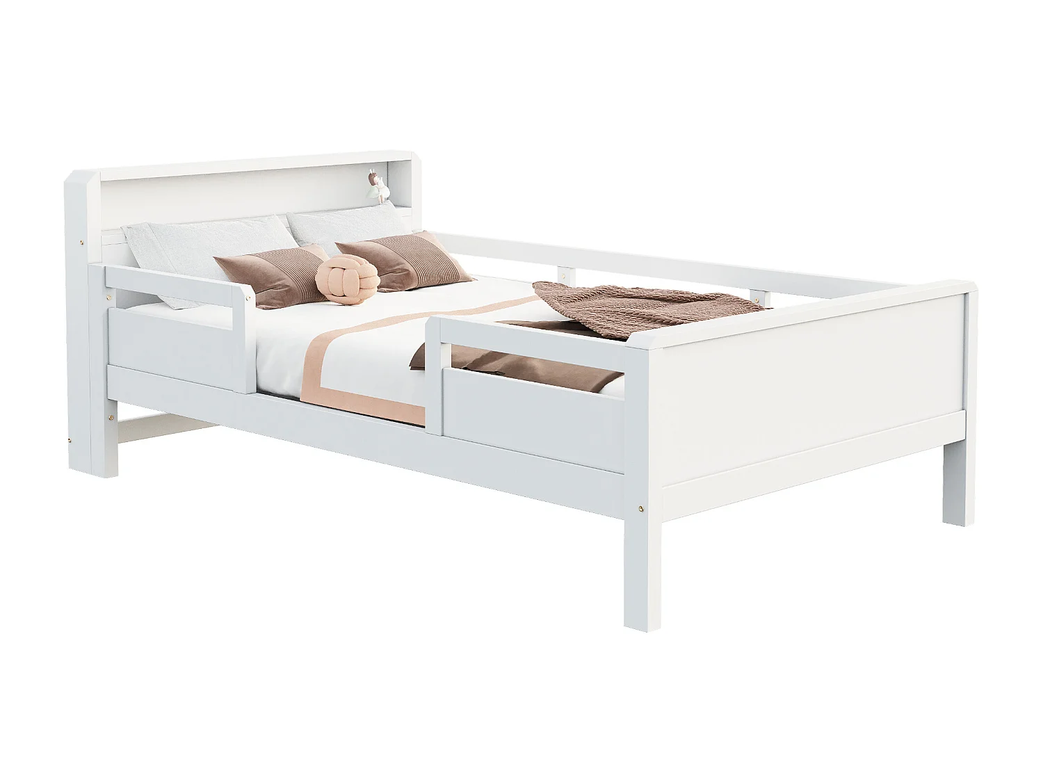 Lit en bois enfant - 90 x 200 cm - avec USB + Leds - tête de lit avec rangement - bois - blanc