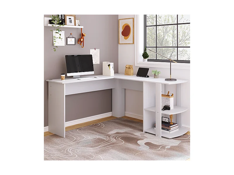 Escritorio de esquina - 140 x 140 x 75 cm - Escritorio de ordenador en forma de L con 2 estantes - aglomerado - blanco