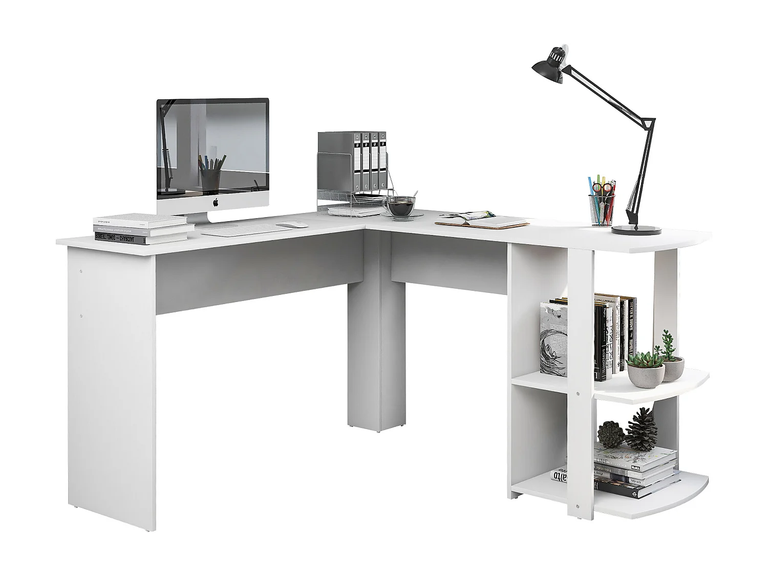 Scrivania angolare - 140 x 140 x 75 cm - Scrivania per computer a L con 2 ripiani - truciolato - bianco