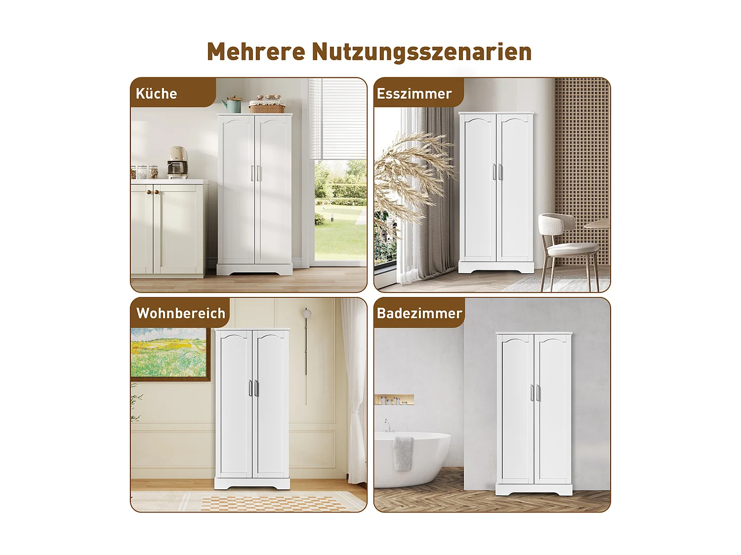 Aparador de cozinha - 60 x 35 x 128 cm - com LEDs + prateleiras reguláveis + 2 portas com arrumação - MDF - branco