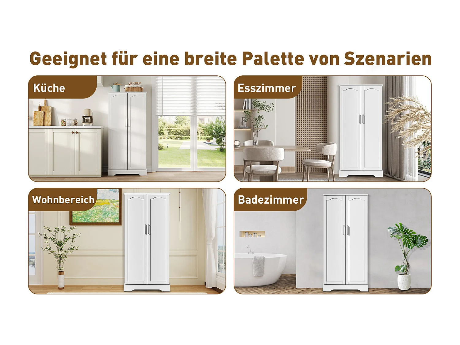 Aparador de cozinha - 60 x 35 x 128 cm - com LEDs + prateleiras reguláveis + 2 portas com arrumação - MDF - branco