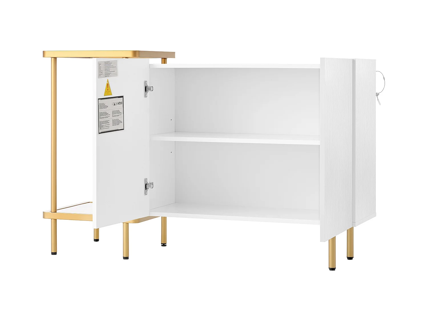 Buffet moderne - 120 x 40 x 77.5 - avec 2 portes + 2 étagères - table basse en métal/verre - aggloméré - blanc