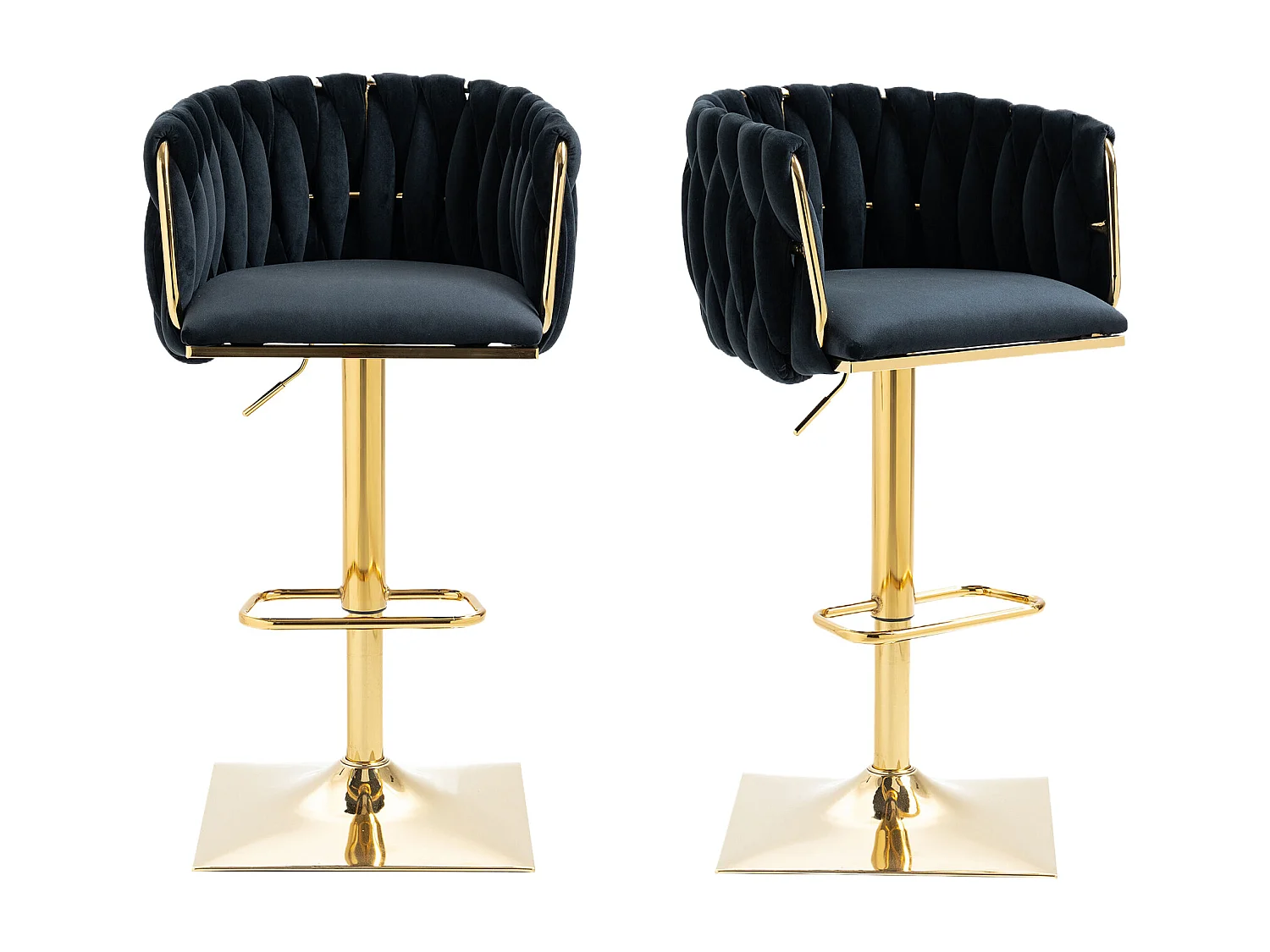 Lot de 2 tabourets de bar avec dossier et repose-pieds - 53 x 51 x 87/105 - hauteur réglable - velours - noir