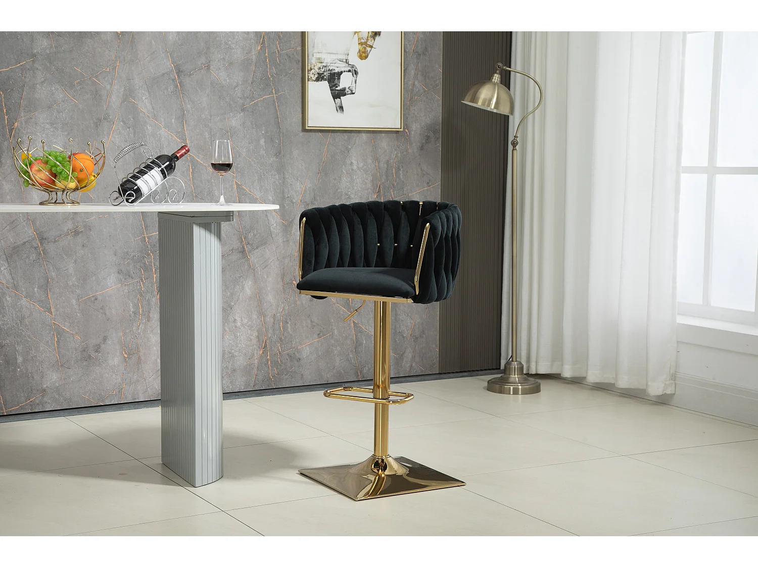 Lot de 2 tabourets de bar avec dossier et repose-pieds - 53 x 51 x 87/105 - hauteur réglable - velours - noir