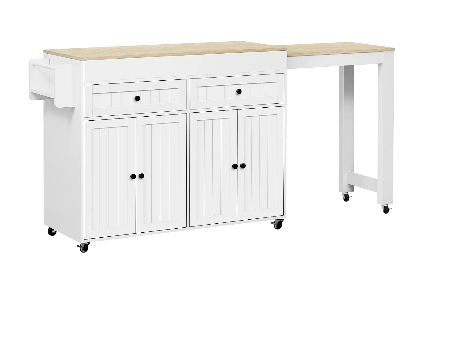 Centraal eiland op wielen - uitschuifbaar keukeneiland met werkblad + 2 lades - MDF - wit
