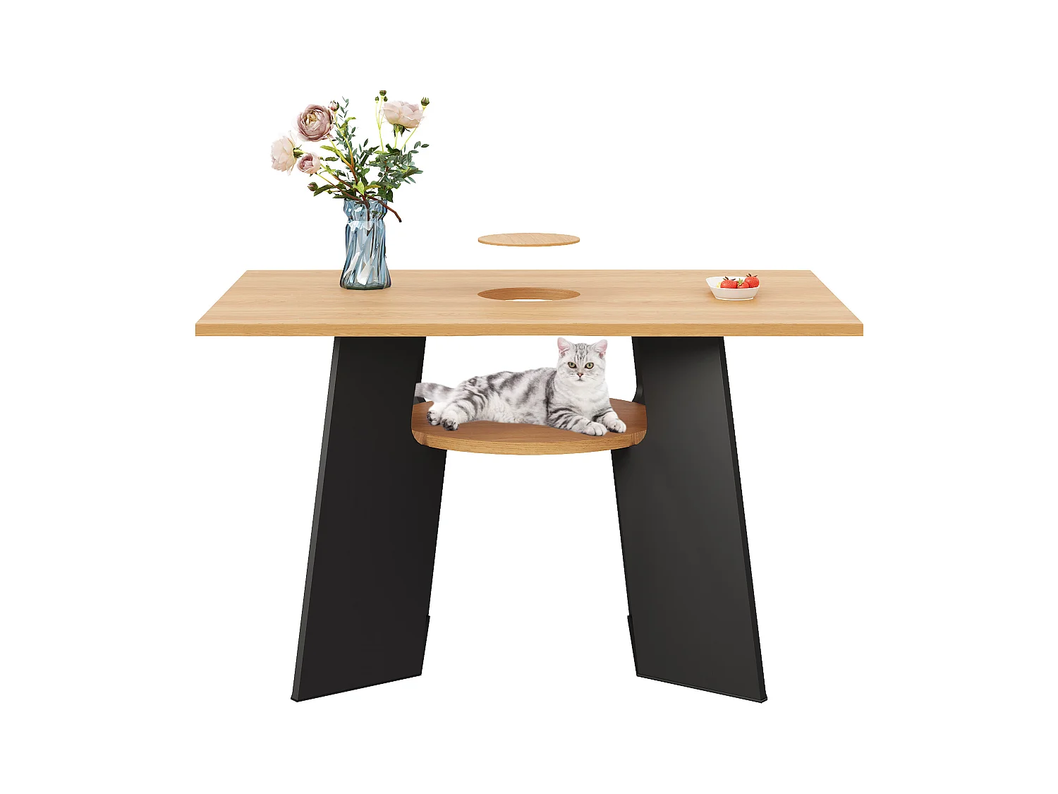 Table à manger  - 130 x 85 x 75 cm - avec espace pour animaux et plateau de rangement - MDF - noir