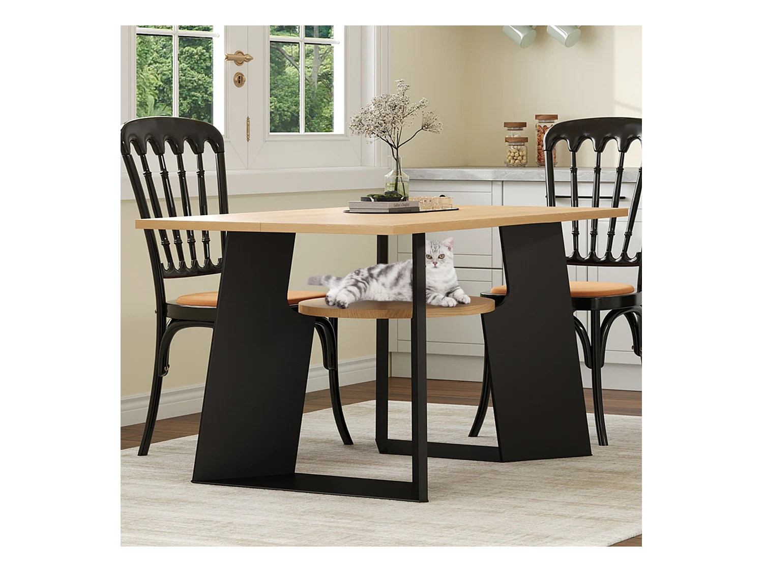 Table à manger  - 130 x 85 x 75 cm - avec espace pour animaux et plateau de rangement - MDF - noir