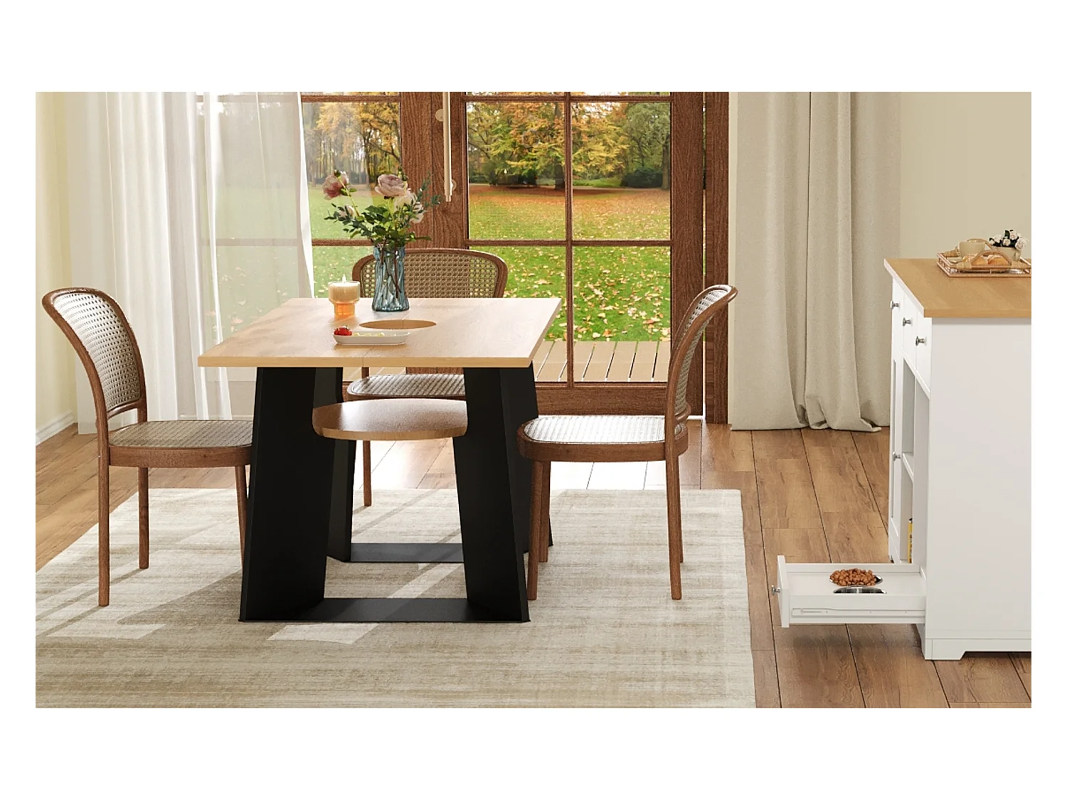 Table à manger  - 130 x 85 x 75 cm - avec espace pour animaux et plateau de rangement - MDF - noir