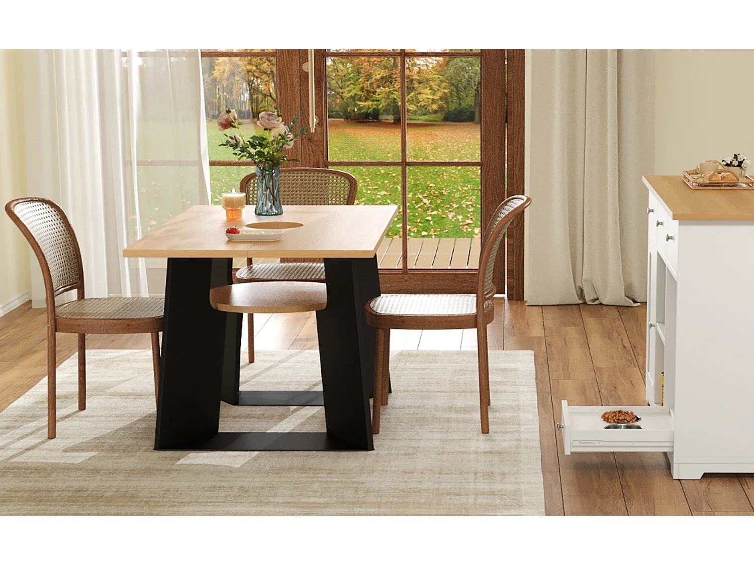 Mesa de jantar - 130 x 85 x 75 cm - com espaço para animais de estimação e bandeja de armazenamento - MDF - preto