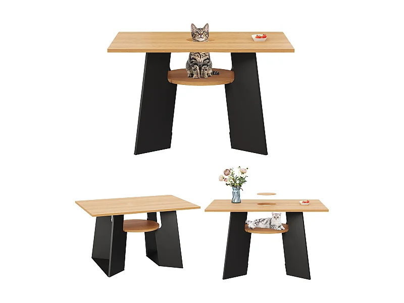 Table à manger  - 130 x 85 x 75 cm - avec espace pour animaux et plateau de rangement - MDF - noir
