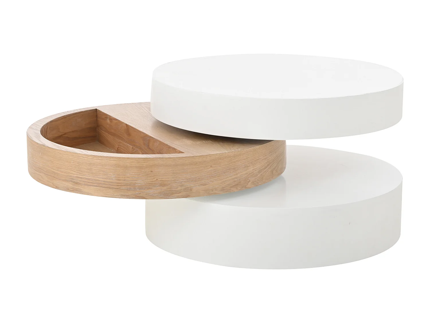 Zylindrischer Couchtisch - 60 x 60 x 35,1 cm - drehbare Platte - mit Ablage - MDF - weiß