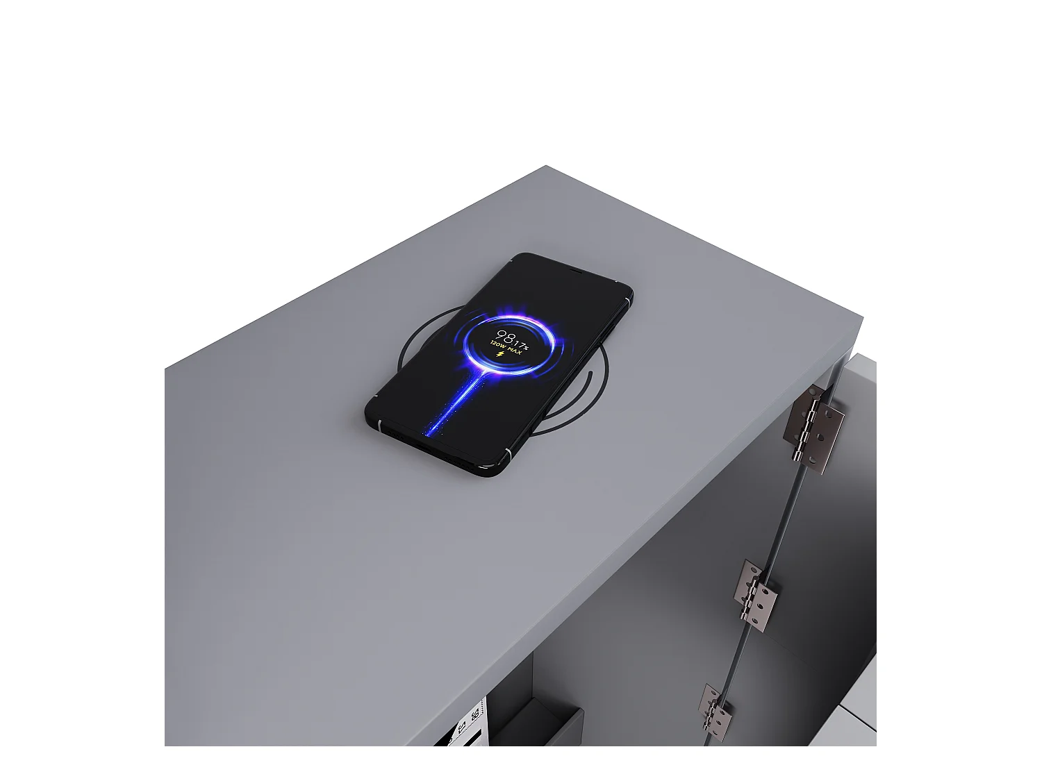 Bureau pliable avec chargeur sans fil - 115 x 51 x 93 cm - buffet et bureau 2 en 1 - aggloméré - gris