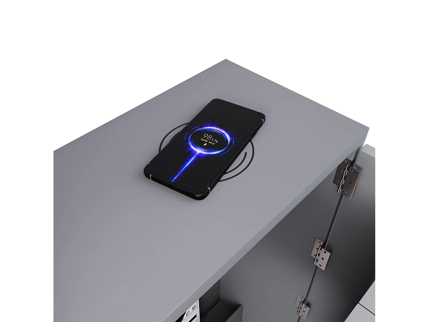 Bureau pliable avec chargeur sans fil - 115 x 51 x 93 cm - buffet et bureau 2 en 1 - aggloméré - gris