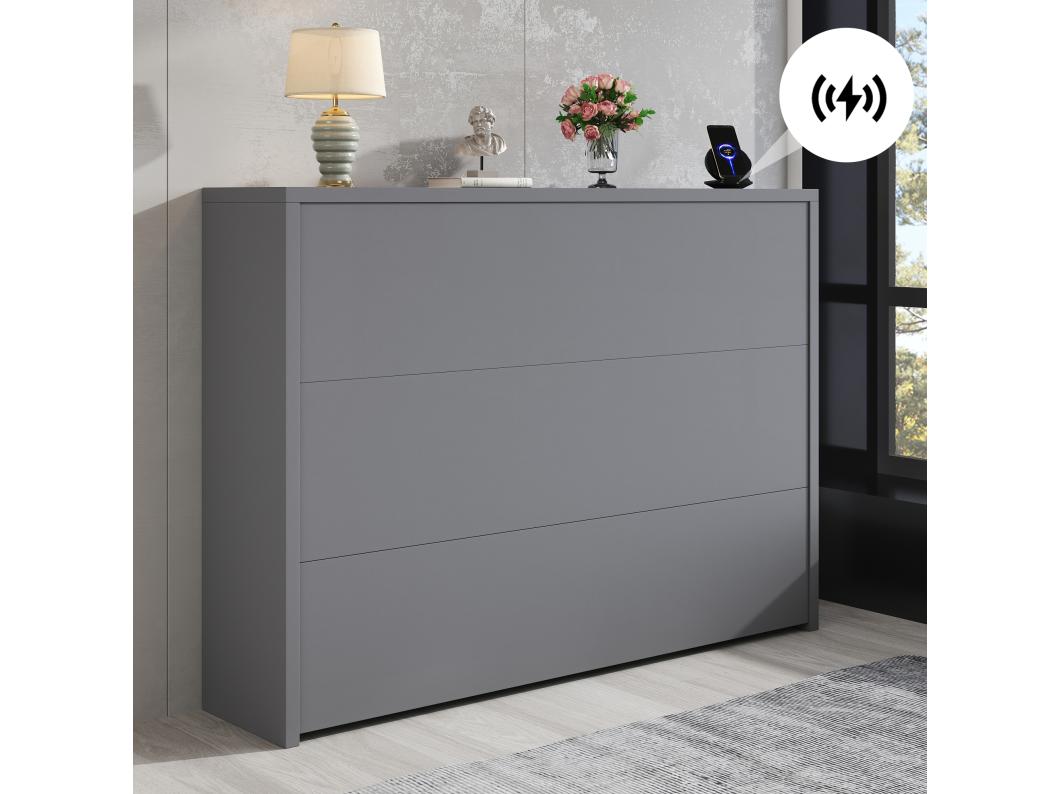 Biurko składane z ładowarką bezprzewodową - 115 x 51 x 93 cm - Komoda i biurko 2 w 1 - płyta wiórowa - szare