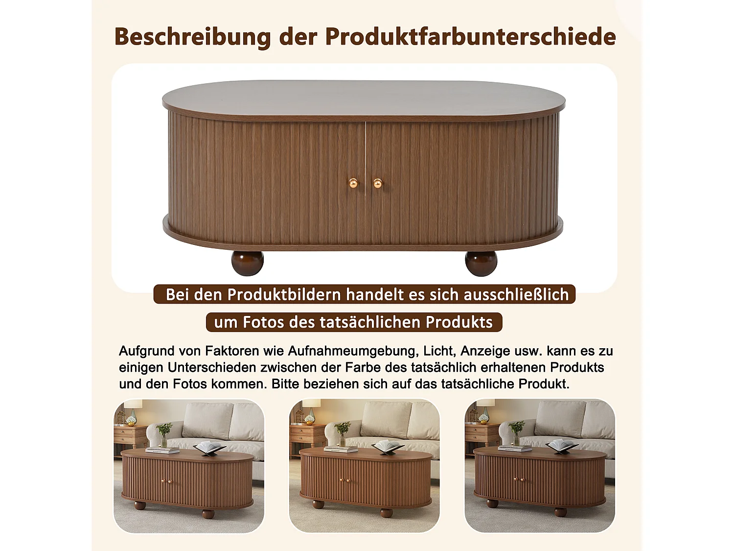 Notenhouten salontafel - 100 x 50 x 40 cm - met opbergruimte + schuifdeuren - MDF - donker naturel