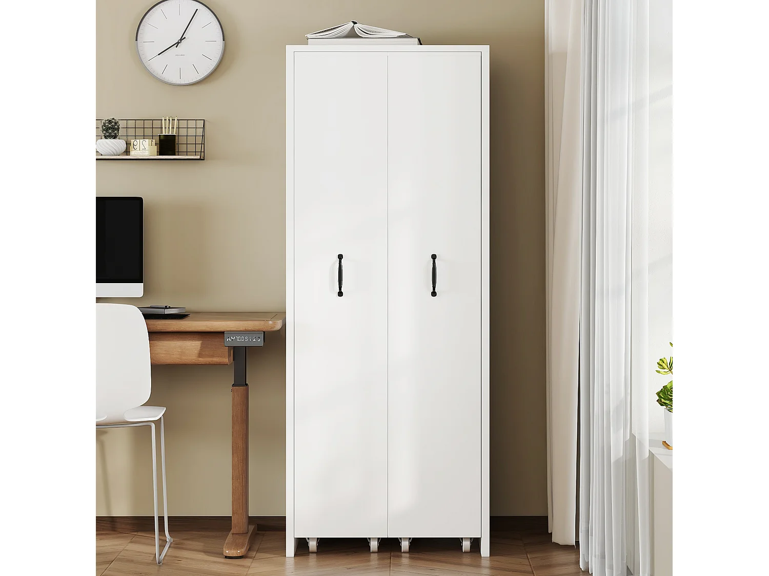 Bibliothèque extensible à roulettes - 51.5 x 41 x 158 cm - interchangeable gauche et droite - MDF - blanc