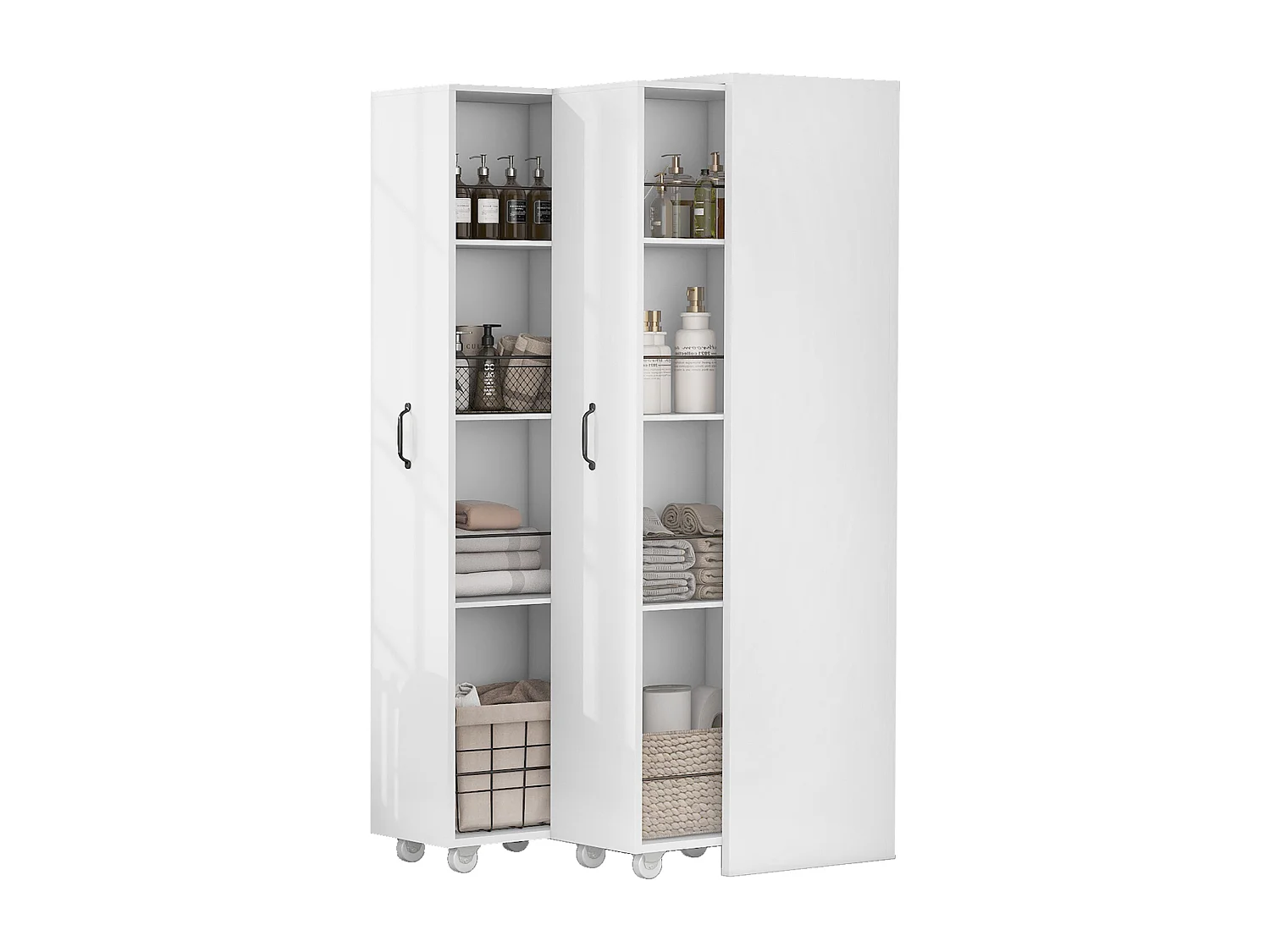 Bibliothèque extensible à roulettes - 51.5 x 41 x 158 cm - interchangeable gauche et droite - MDF - blanc