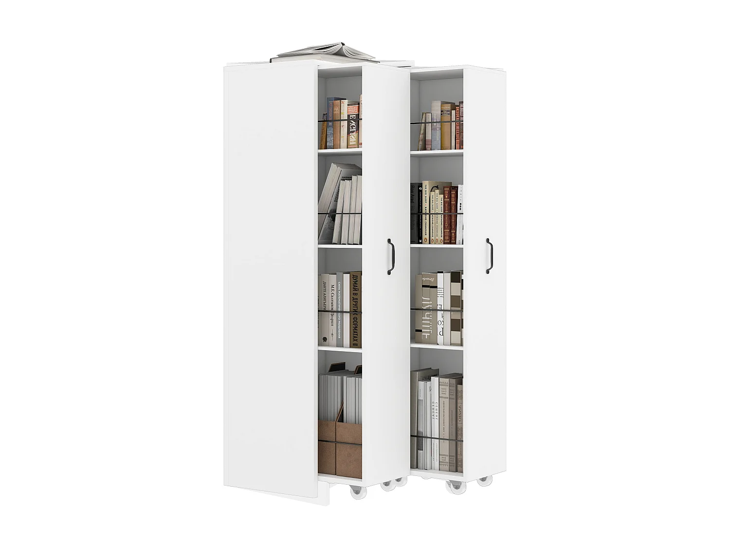 Bibliothèque extensible à roulettes - 51.5 x 41 x 158 cm - interchangeable gauche et droite - MDF - blanc