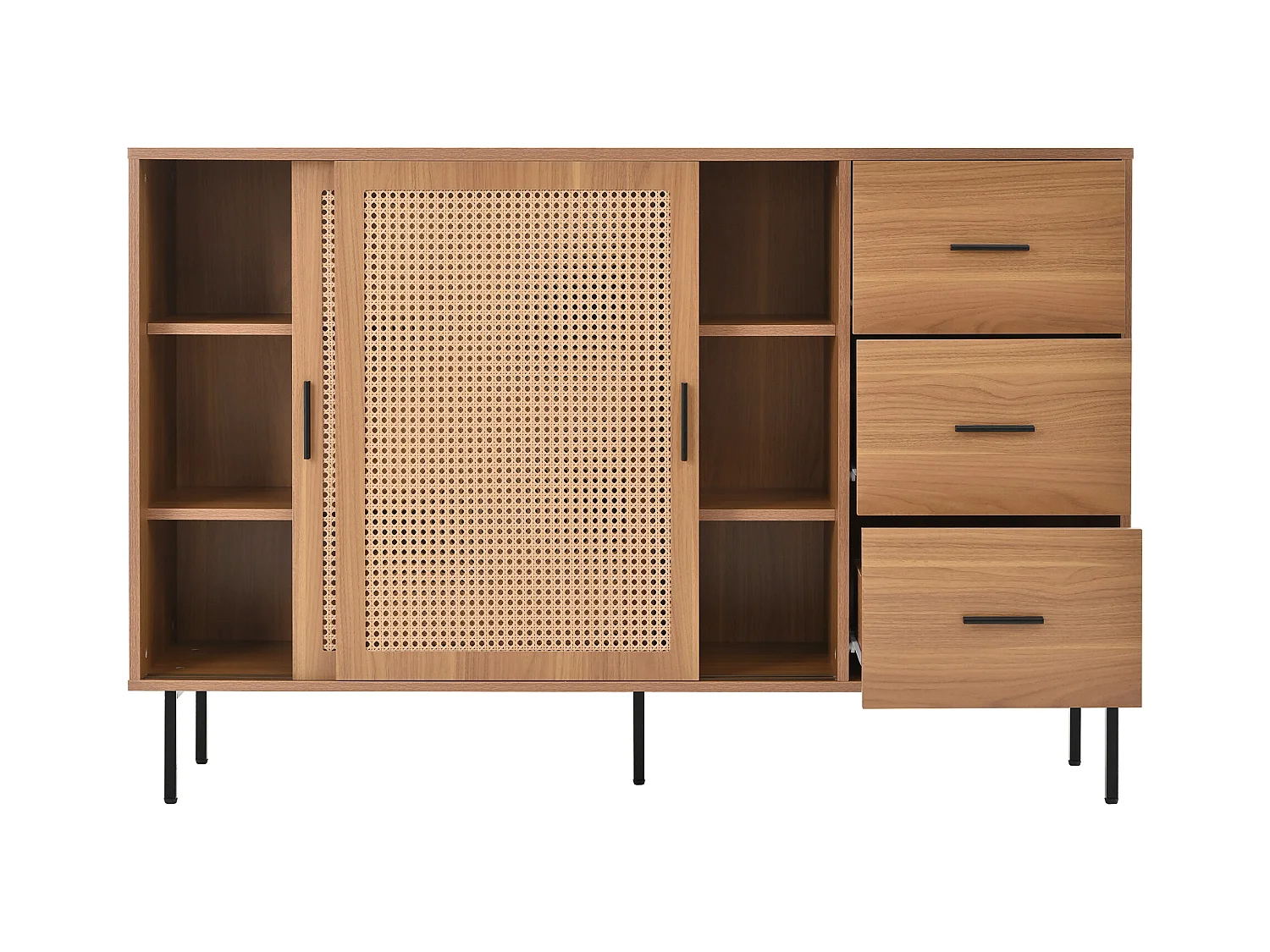 Buffet de style campagnard - 140 x 37 x 91 cm - avec 2 portes coulissantes + 3 tiroirs - aggloméré - naturel