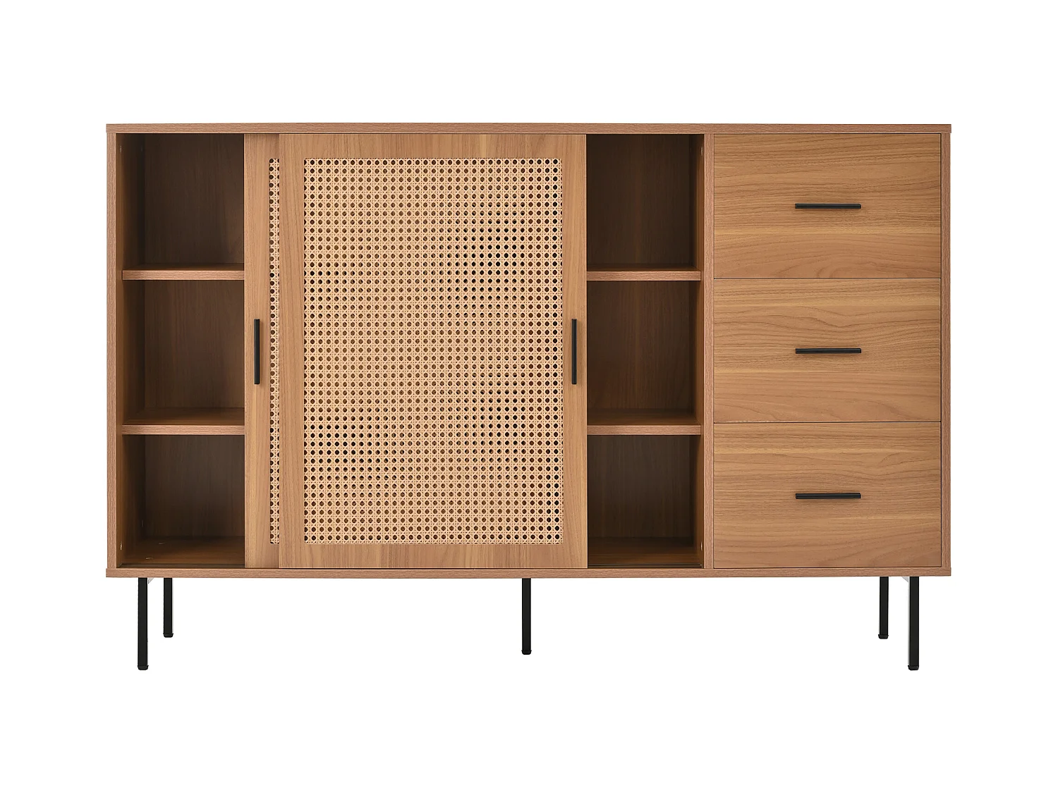 Buffet de style campagnard - 140 x 37 x 91 cm - avec 2 portes coulissantes + 3 tiroirs - aggloméré - naturel