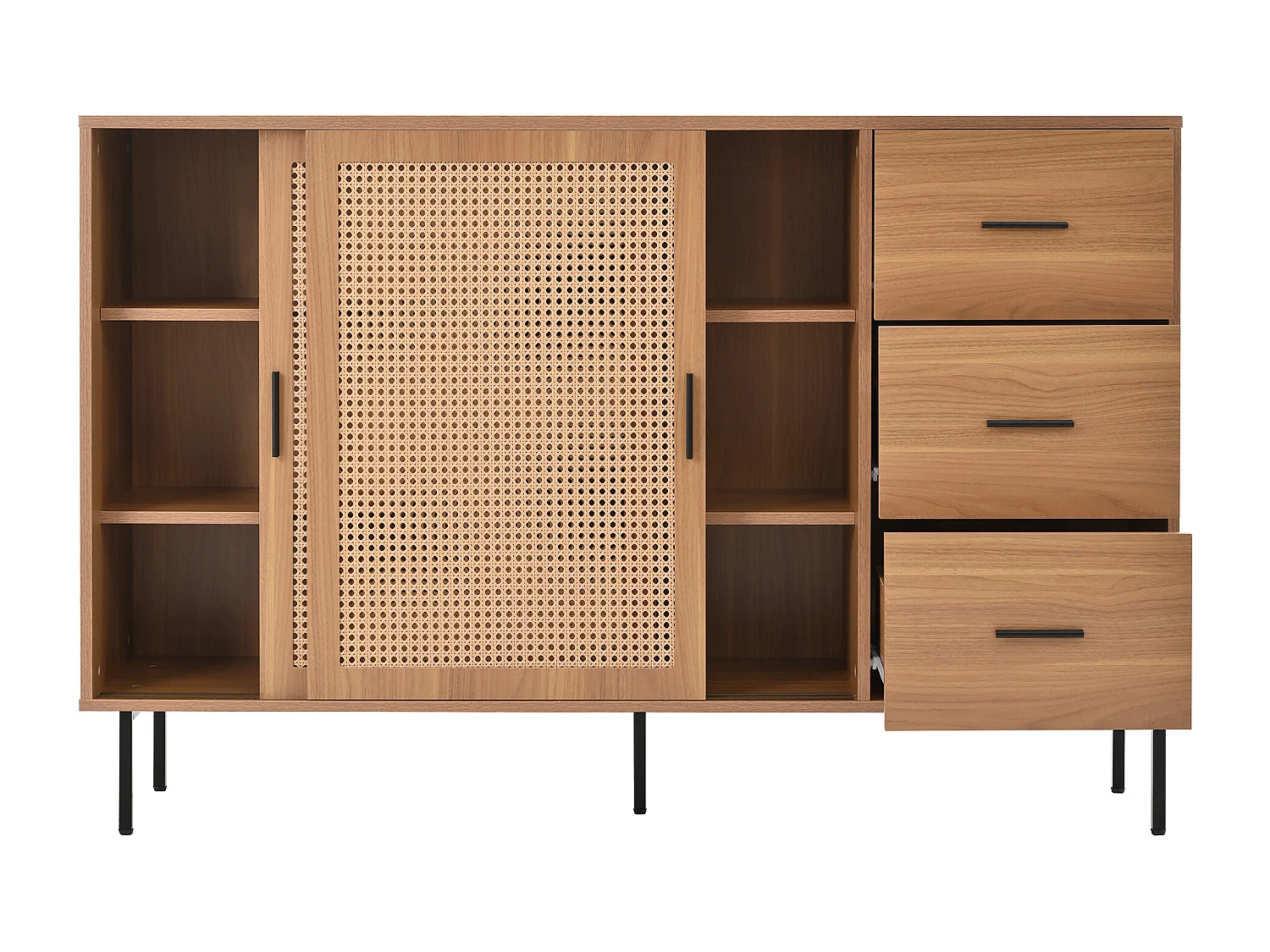 Credenza in stile country - 140 x 37 x 91 cm - con 2 ante scorrevoli + 3 cassetti - truciolato - naturale