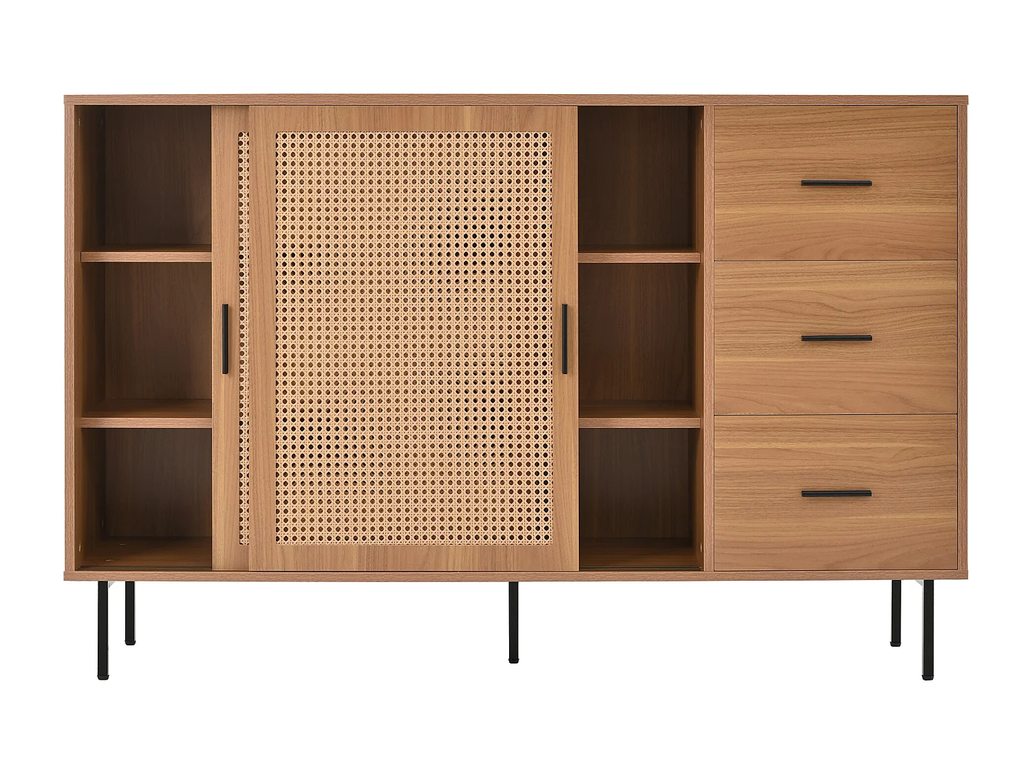 Credenza in stile country - 140 x 37 x 91 cm - con 2 ante scorrevoli + 3 cassetti - truciolato - naturale