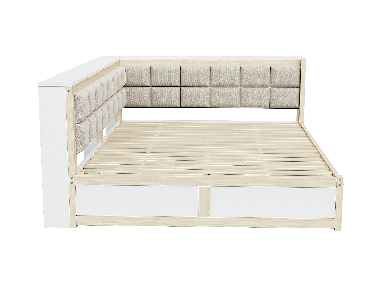 Canapé-lit enfant - 140 x 200 cm - avec dossier moelleux + grand tiroir - bois - naturel