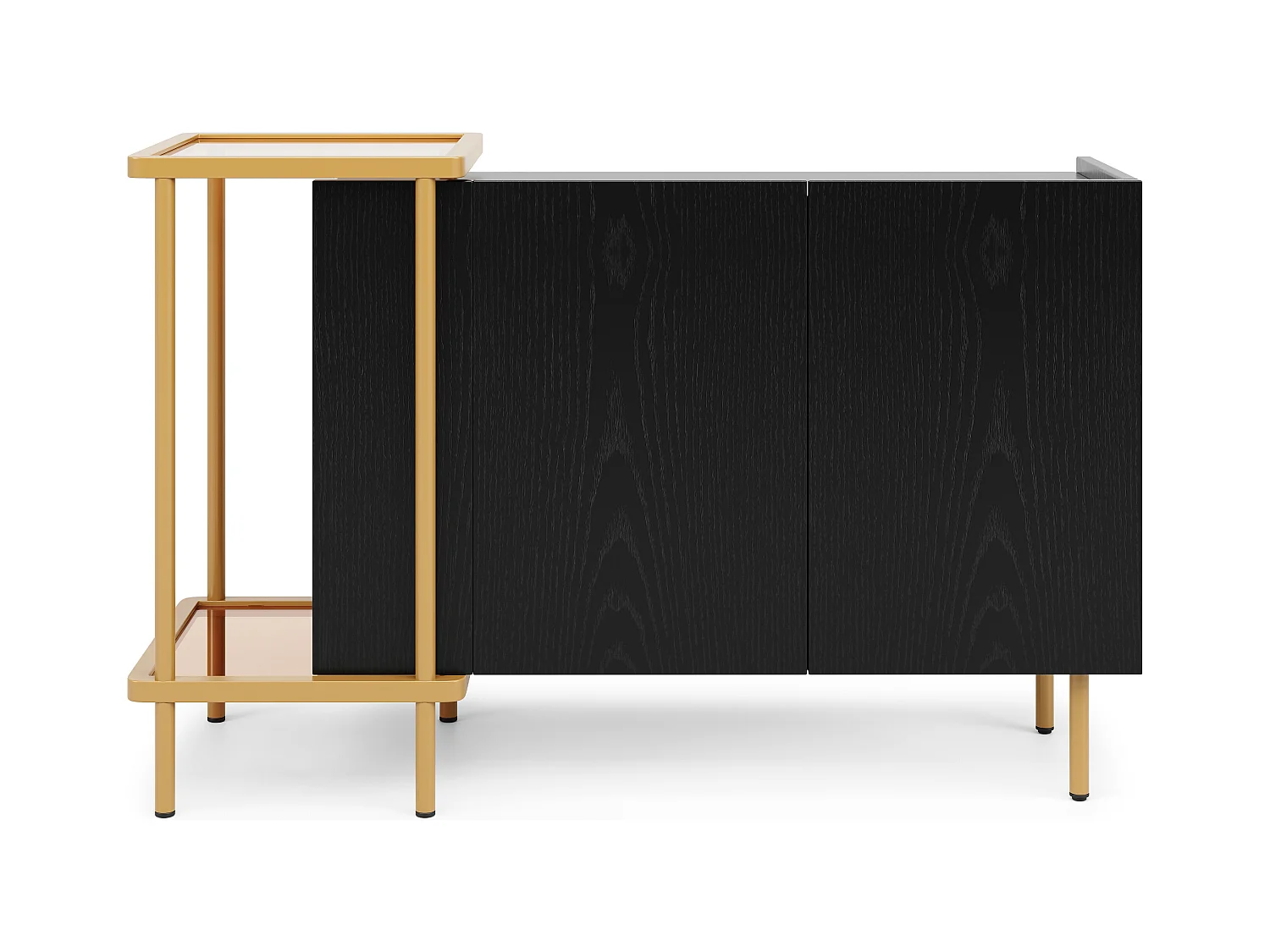 Buffet moderne - 120 x 40 x 77.5 - avec 2 portes + 2 étagères - table basse en métal/verre - aggloméré - noir