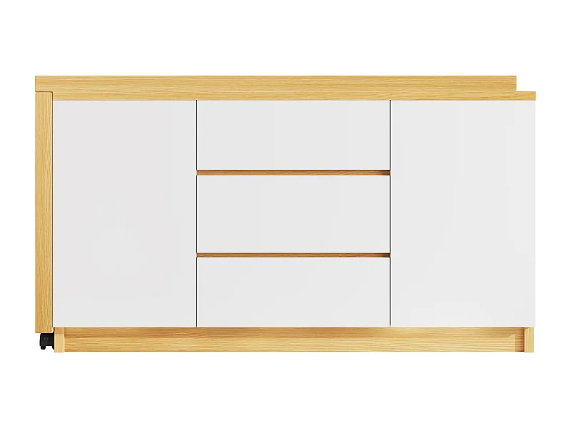 Bureau et buffet 2 en 1 - 120 x 50 x 76.5 cm - rotatif - avec 3 tiroirs + 2 portes - aggloméré - blanc