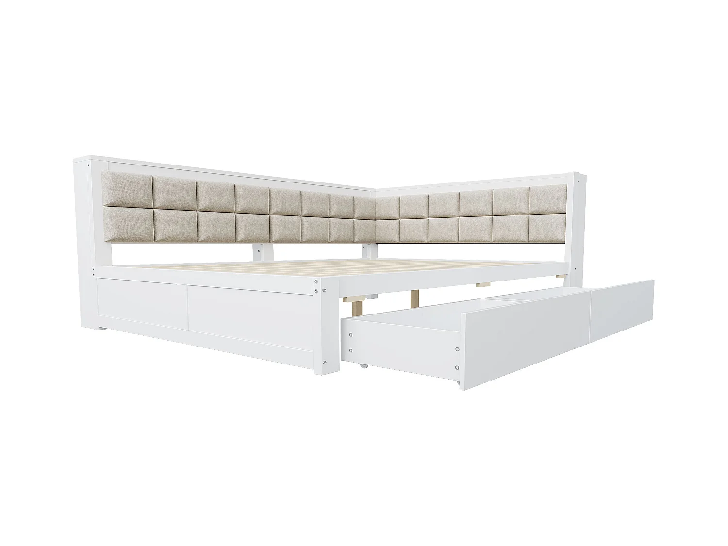 Canapé-lit enfant - 140 x 200 cm - avec dossier moelleux + grand tiroir - bois - blanc