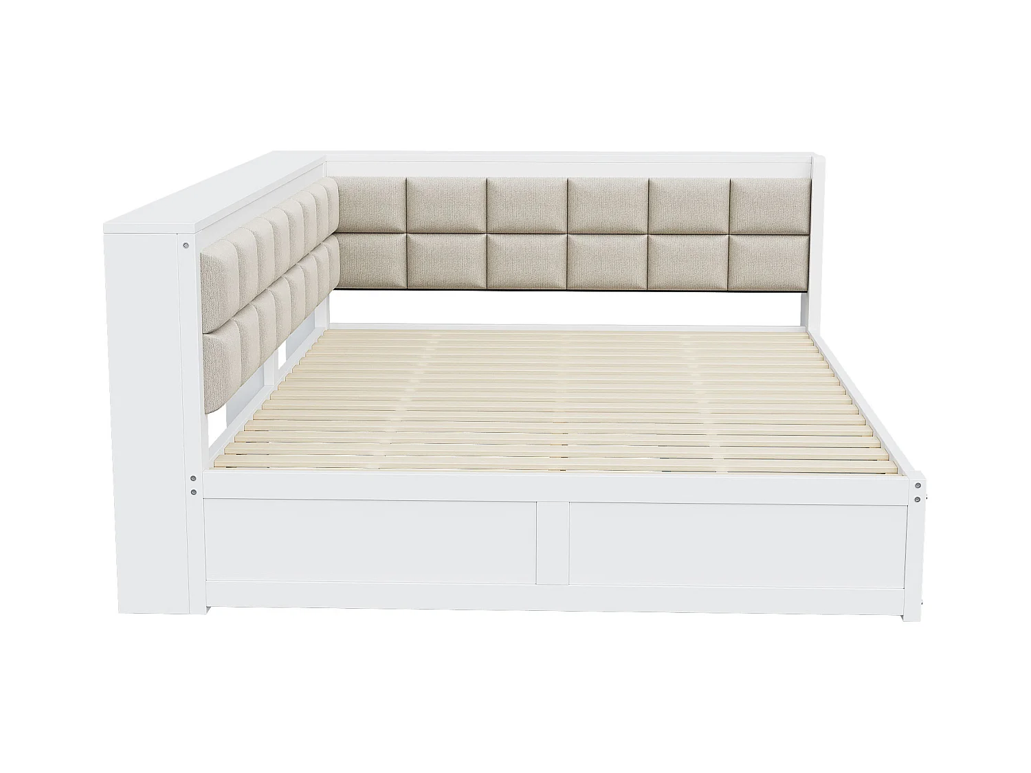 Canapé-lit enfant - 140 x 200 cm - avec dossier moelleux + grand tiroir - bois - blanc