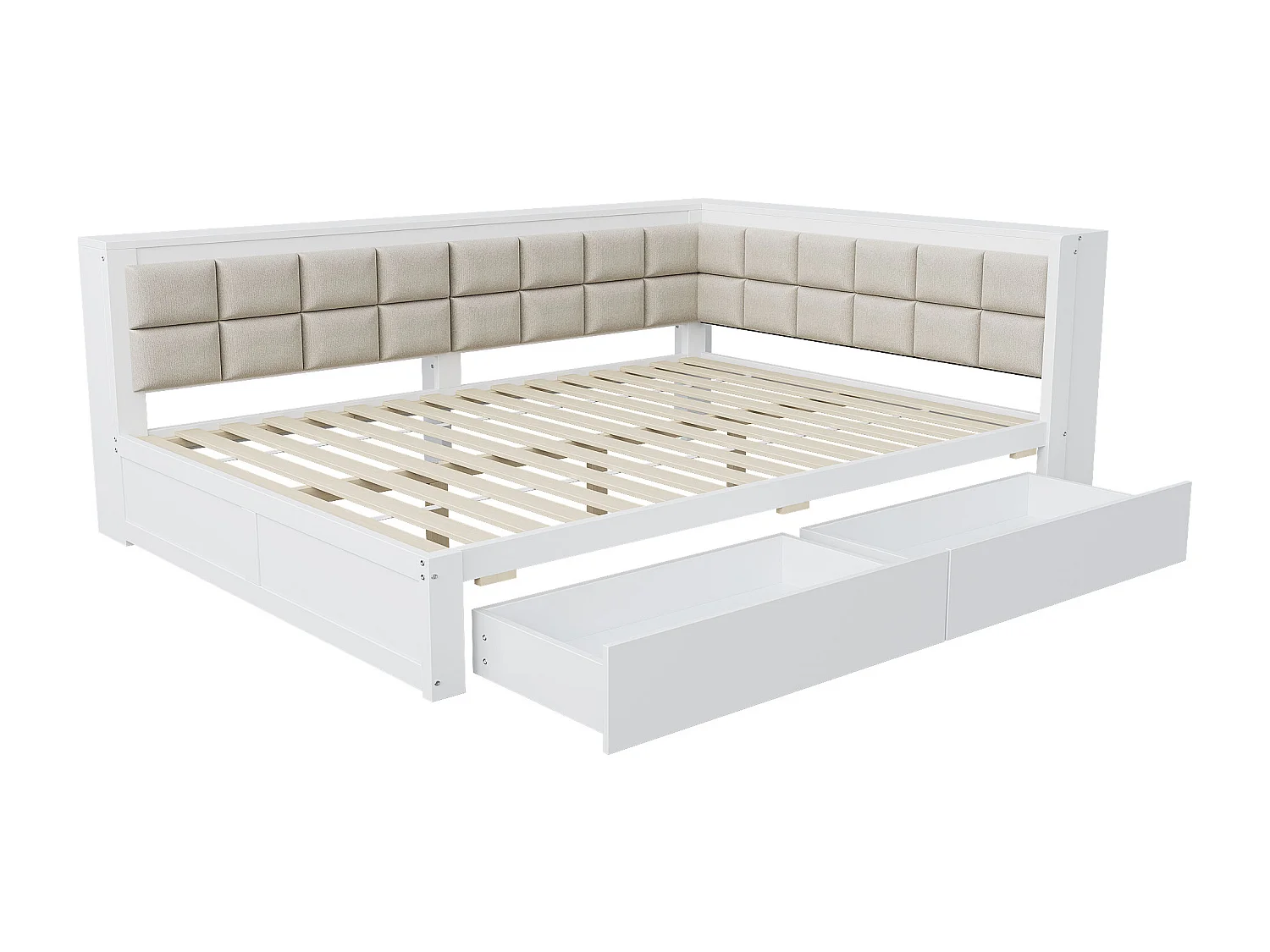 Kinderschlafsofa - 140 x 200 cm - mit weicher Rückenlehne + großer Schublade - Holz - weiß