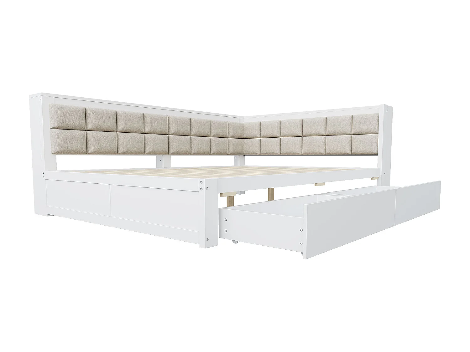 Kinderschlafsofa - 140 x 200 cm - mit weicher Rückenlehne + großer Schublade - Holz - weiß