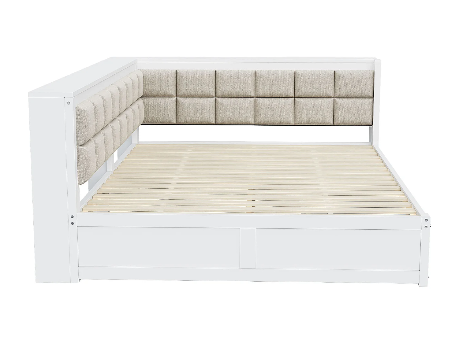 Kinderschlafsofa - 140 x 200 cm - mit weicher Rückenlehne + großer Schublade - Holz - weiß