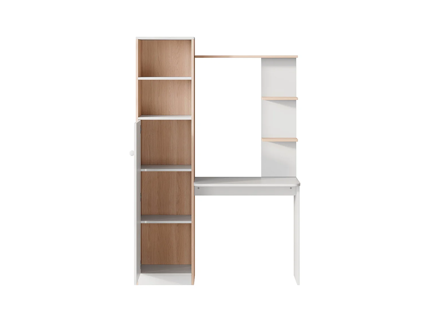 Schreibtisch mit Stauraum – 123,5 x 45 x 168,5 cm – Schrank mit Türen + offenes Regal – MDF – weiß