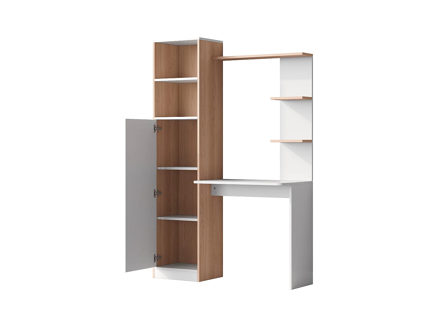 Schreibtisch mit Stauraum – 123,5 x 45 x 168,5 cm – Schrank mit Türen + offenes Regal – MDF – weiß