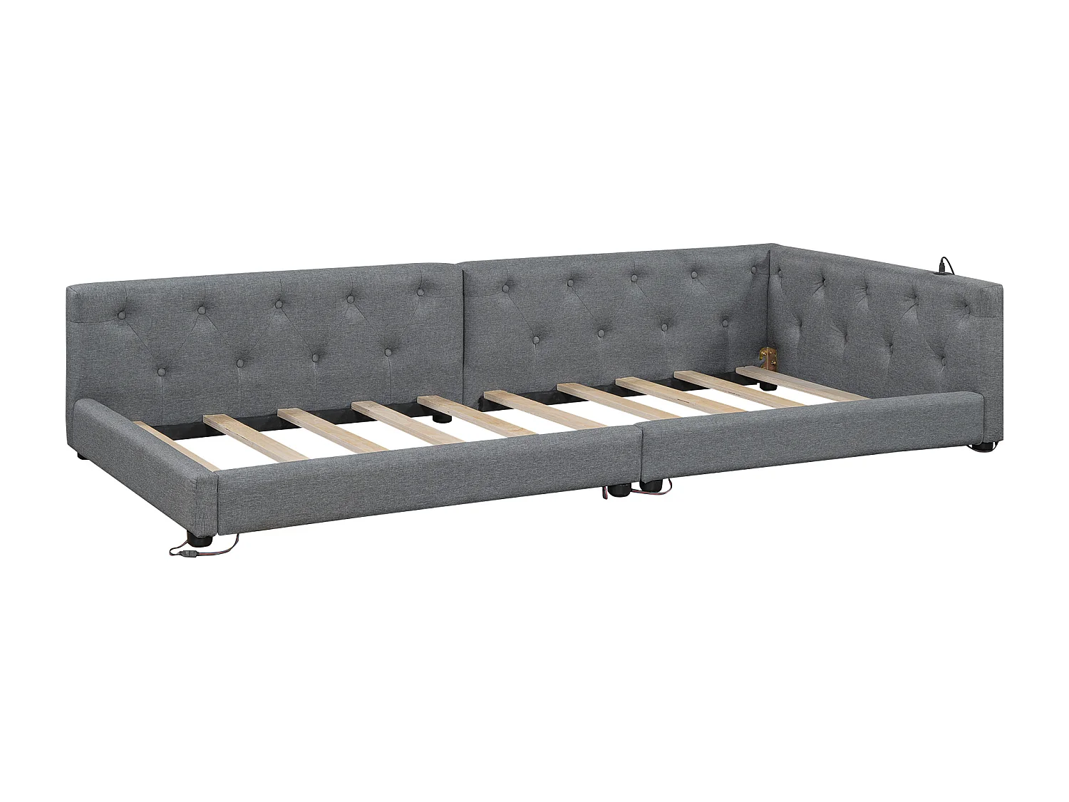 Canapé-lit enfant - 90 x 200 cm - avec sommier à lattes + Leds + tête de lit avec USB - lin - gris