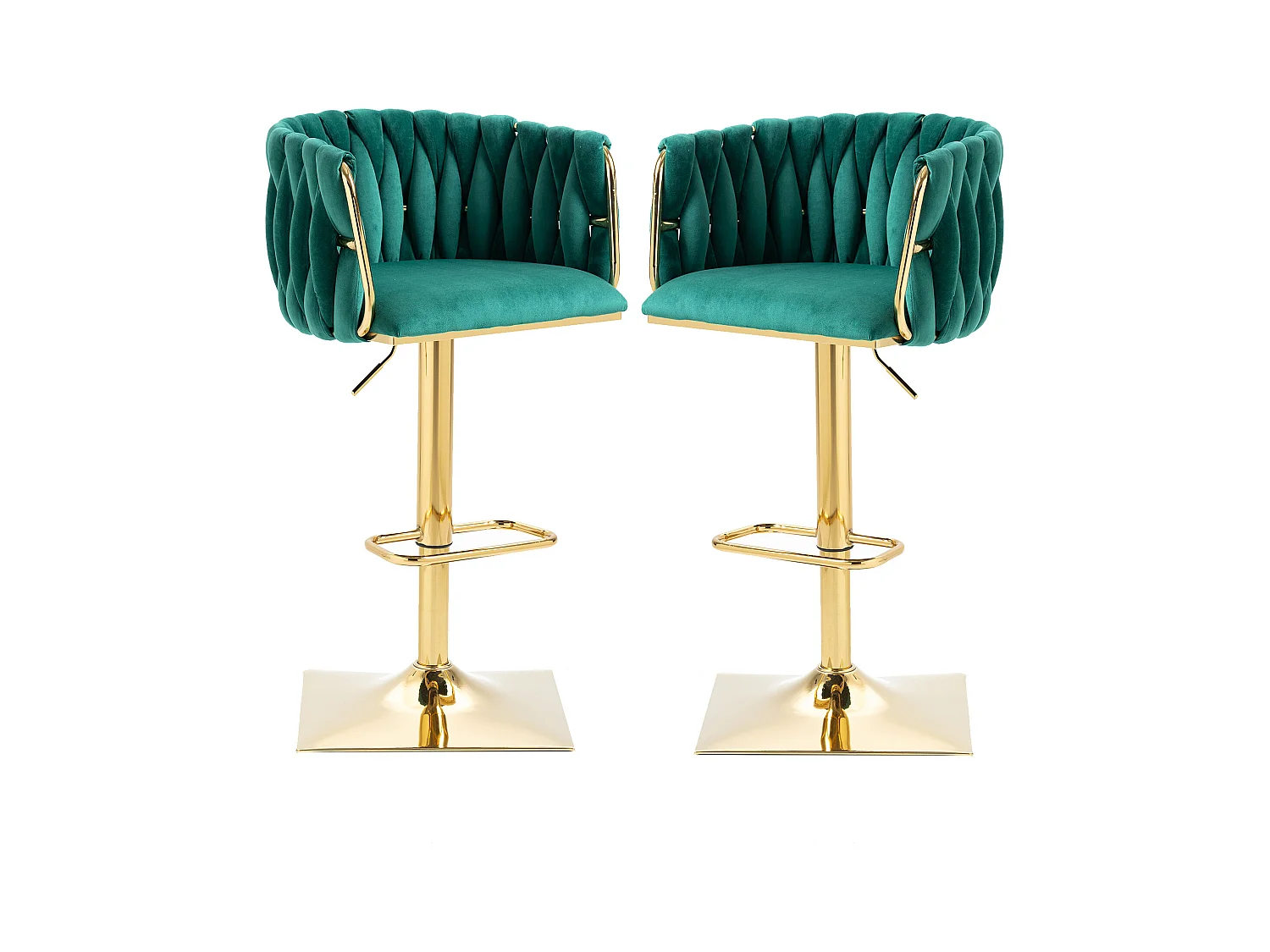Lot de 2 tabourets de bar avec dossier et repose-pieds - 53 x 51 x 87/105 - hauteur réglable - velours - vert