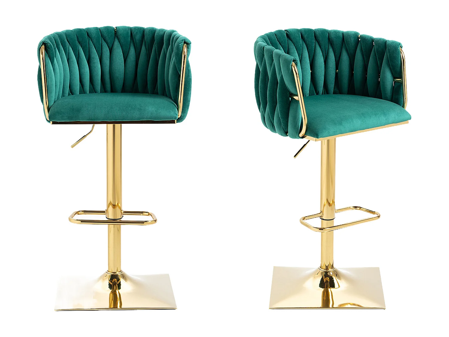 Lot de 2 tabourets de bar avec dossier et repose-pieds - 53 x 51 x 87/105 - hauteur réglable - velours - vert