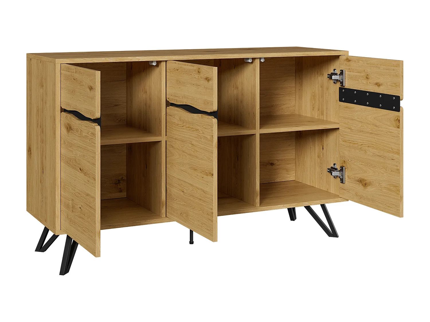 Buffet avec 3 portes - 140 x 40 x 75.5 cm - pour salon et salle à manger - aggloméré - naturel