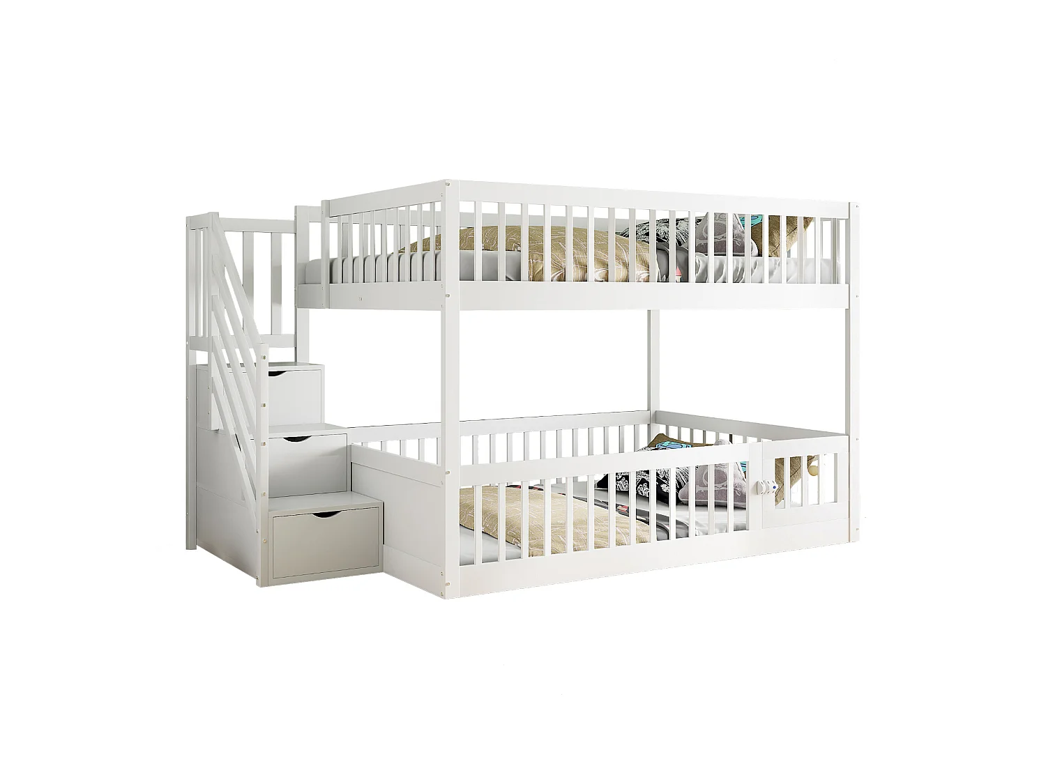 Beliche infantil - 2 x 140 x 200 - com escada de armazenamento + barreiras - madeira - branco