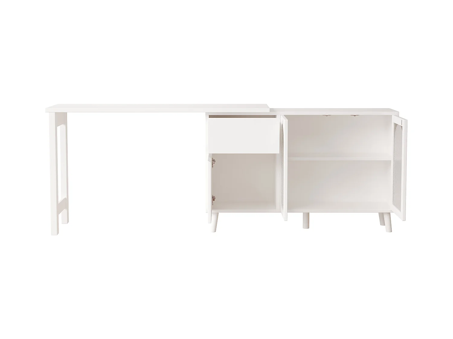 Bureau et buffet 2 en 1 avec Leds - 120 x 40 x 78 cm - rotatif à 360° - avec portes - aggloméré - blanc