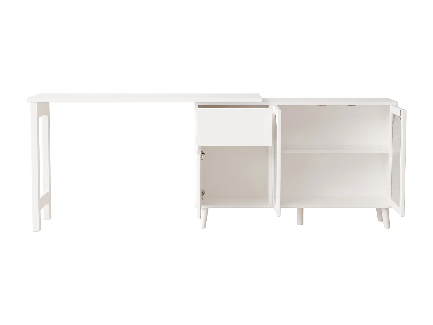 Bureau et buffet 2 en 1 avec Leds - 120 x 40 x 78 cm - rotatif à 360° - avec portes - aggloméré - blanc