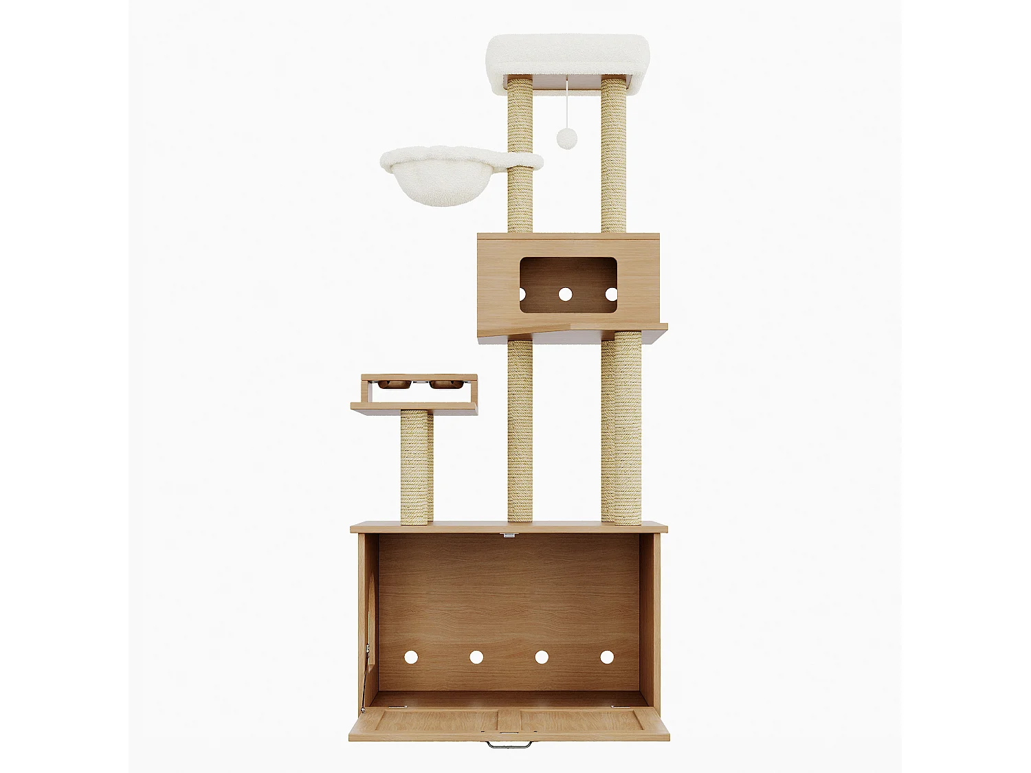 Tiragraffi - 80 x 50 x 170 cm - con piattaforma + mangiatoia + 1 amaca - MDF - naturale