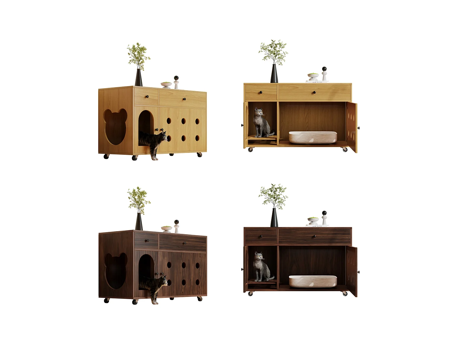 Buffet à roulettes - 100 x 45 x 66 cm - avec bac à sable amovible + isolation des odeurs - MDF - marron foncé